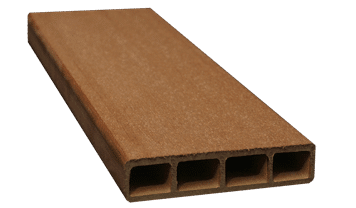 IDekk HD image showing this composite decking S4S profile with a smooth edge; product silo shot.