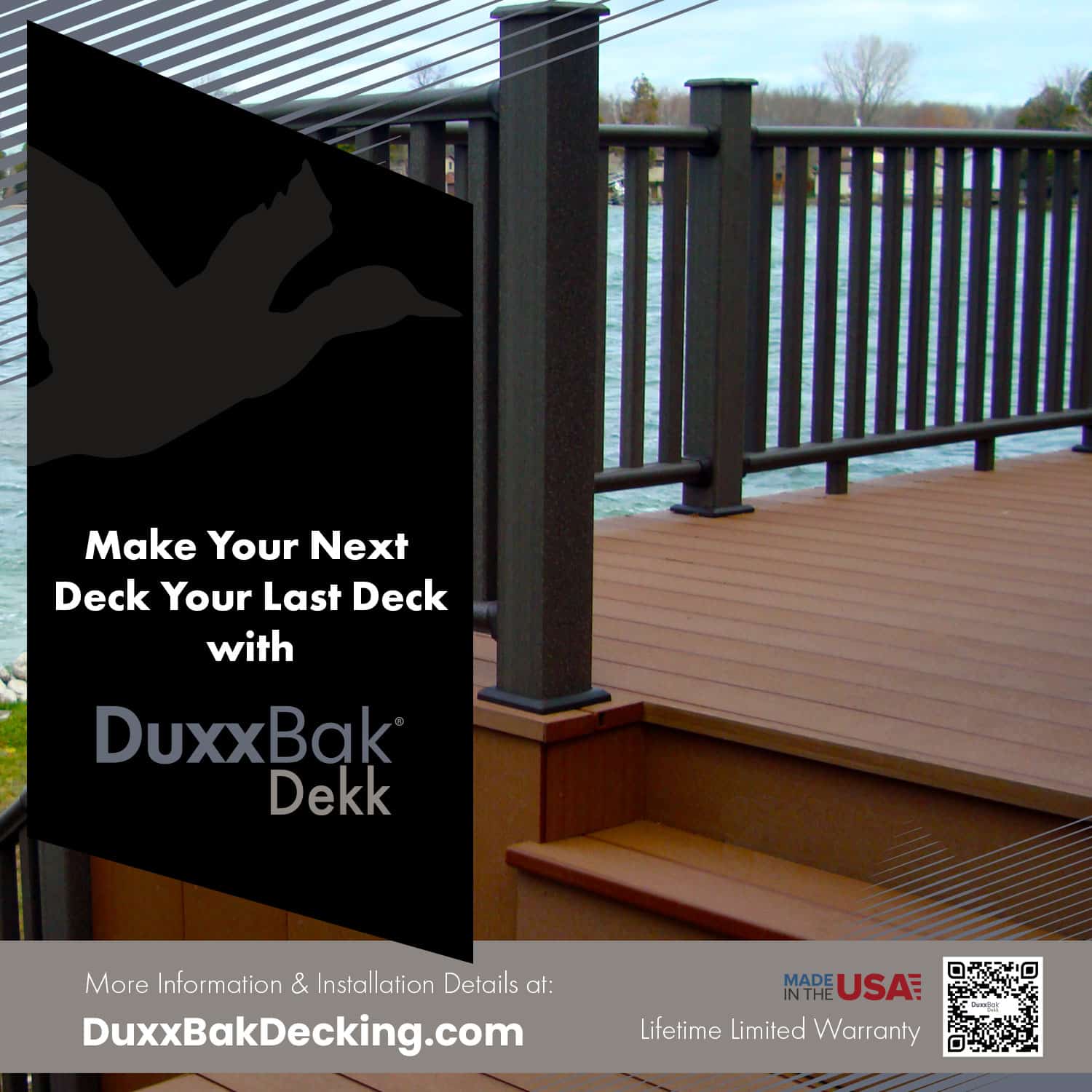 Make your next deck, your last deck with DuxxBak Dekk composite decking.